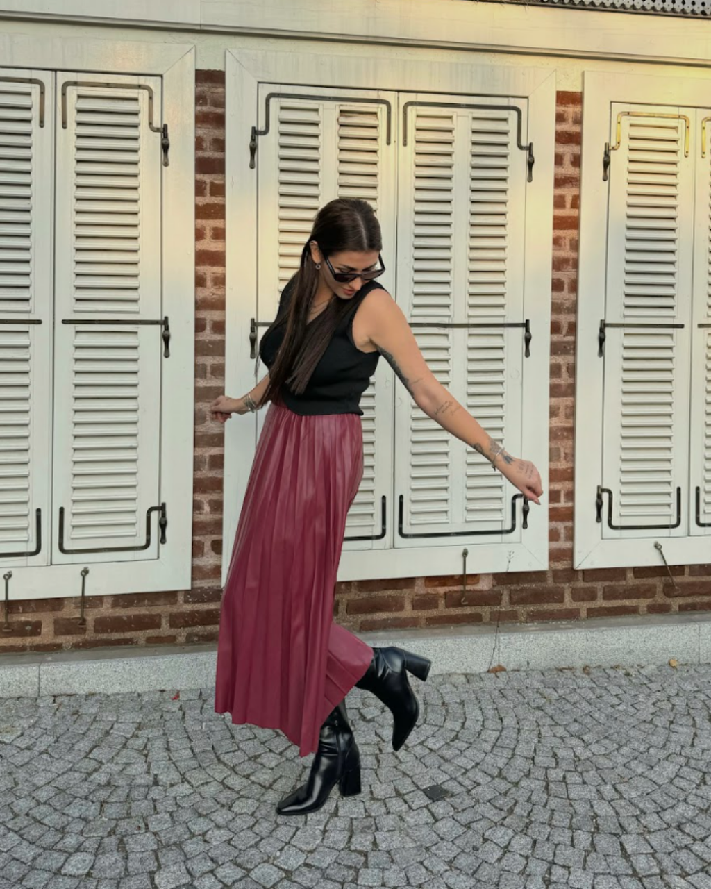 CO155 BORDO DERİ ASİMETRİK ETEK