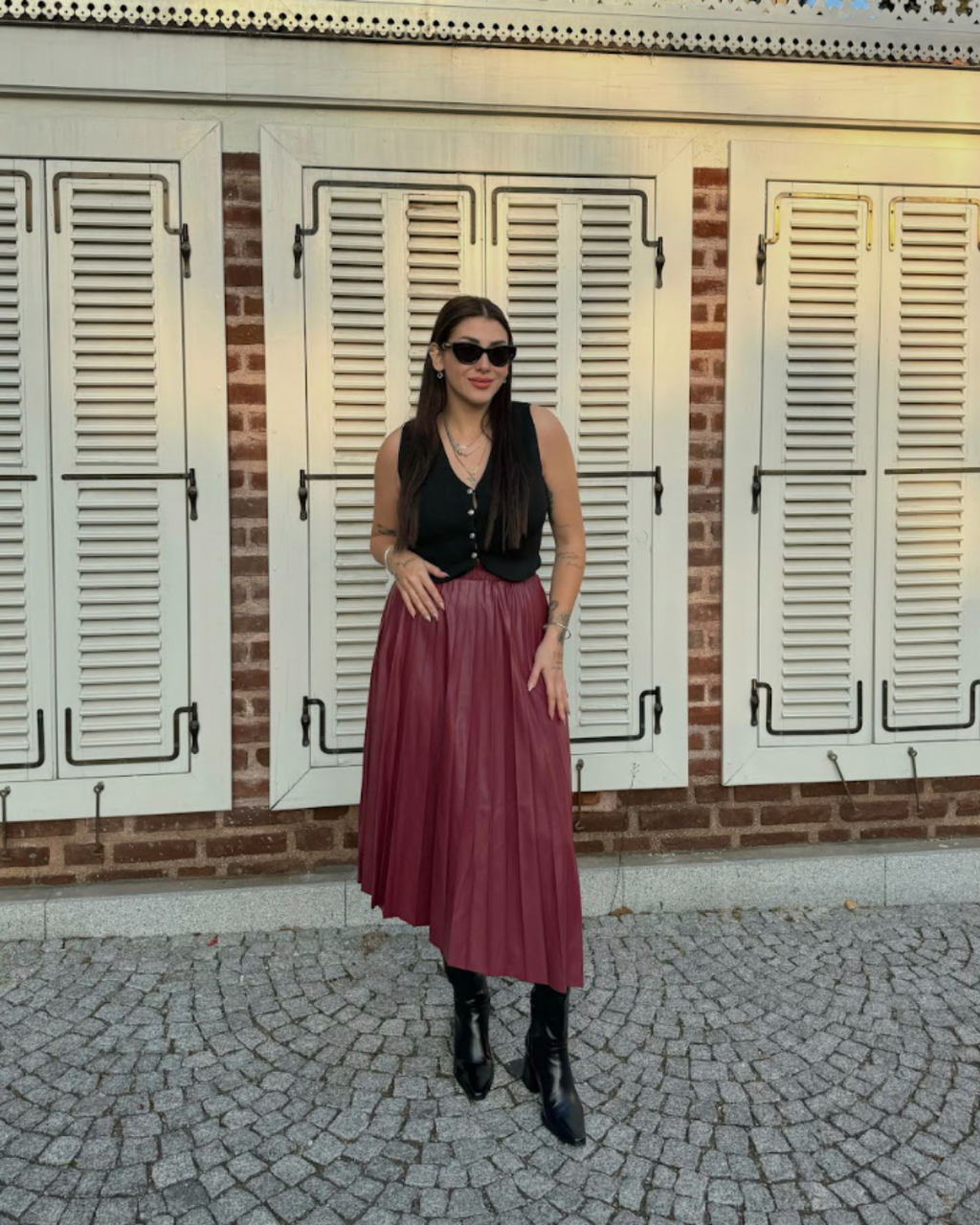 CO155 BORDO DERİ ASİMETRİK ETEK