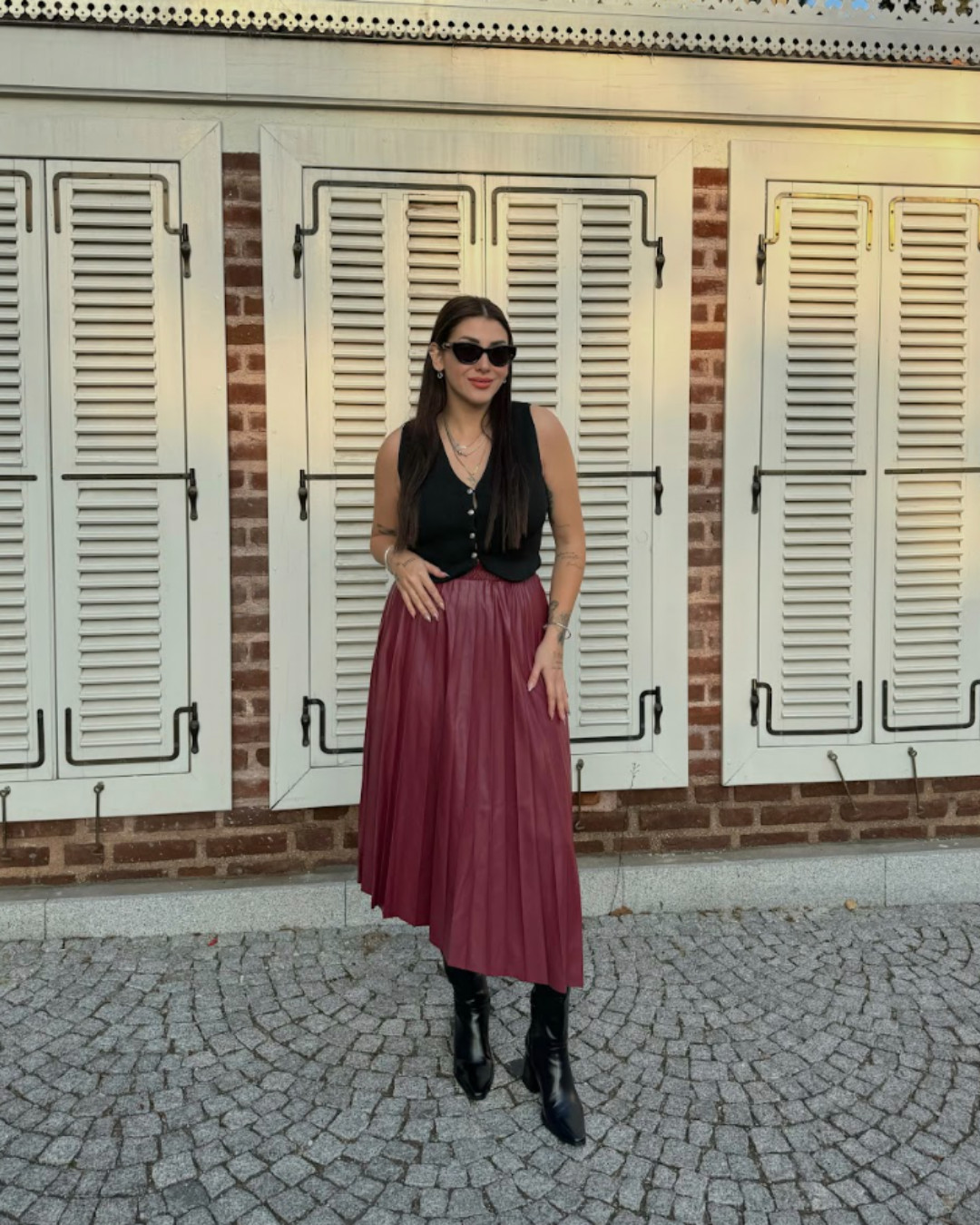 CO155 BORDO DERİ ASİMETRİK ETEK