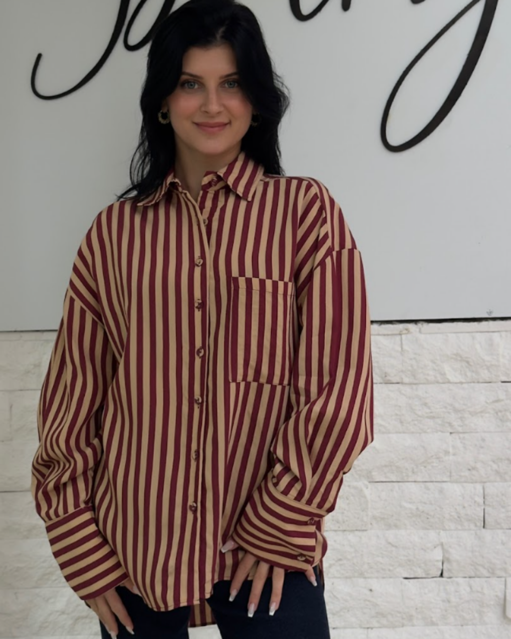 CO222 PERRY BORDO ÇİZGİLİ GÖMLEK