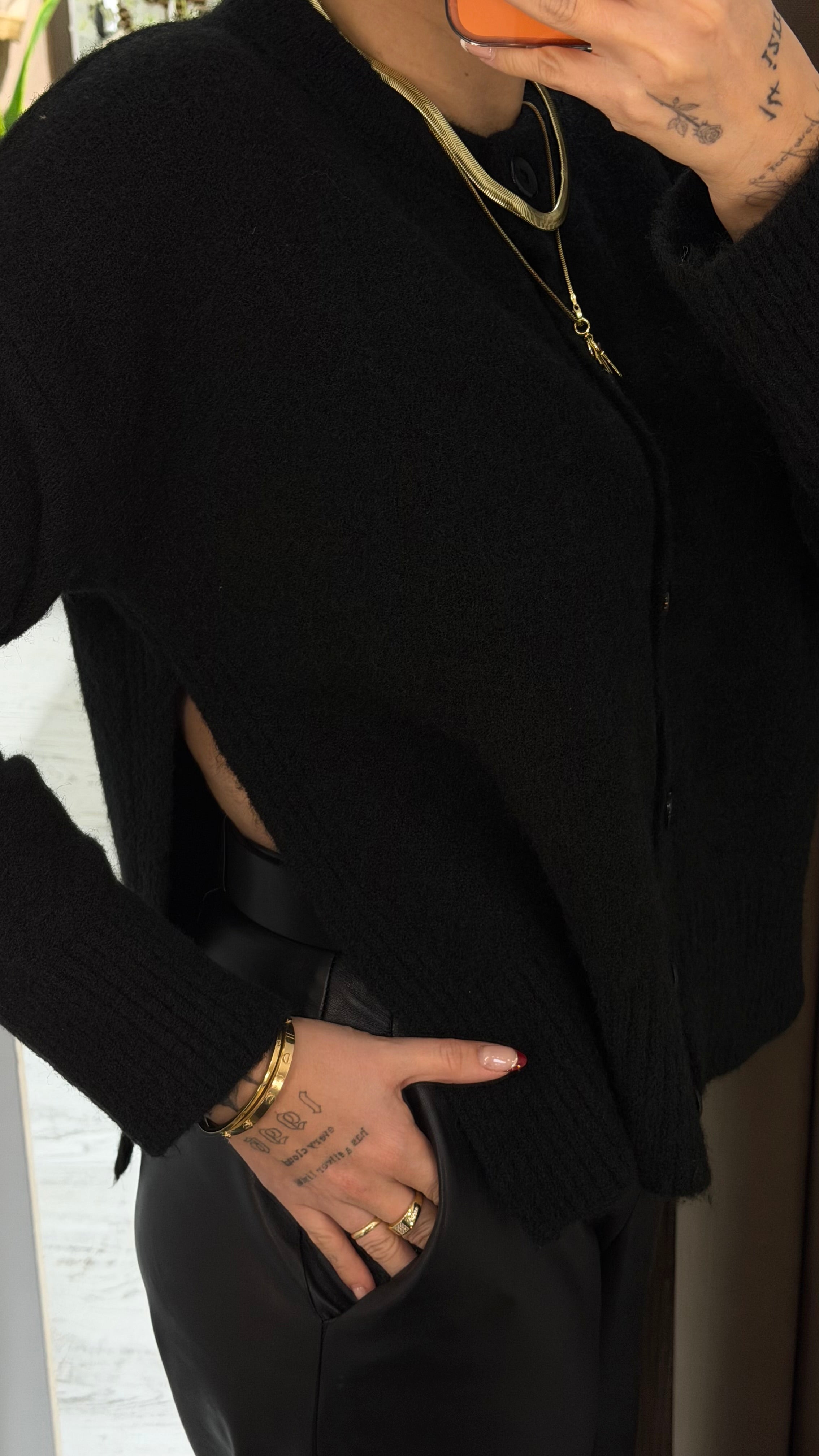 CO346 SİYAH YIRTMAÇLI HIRKA