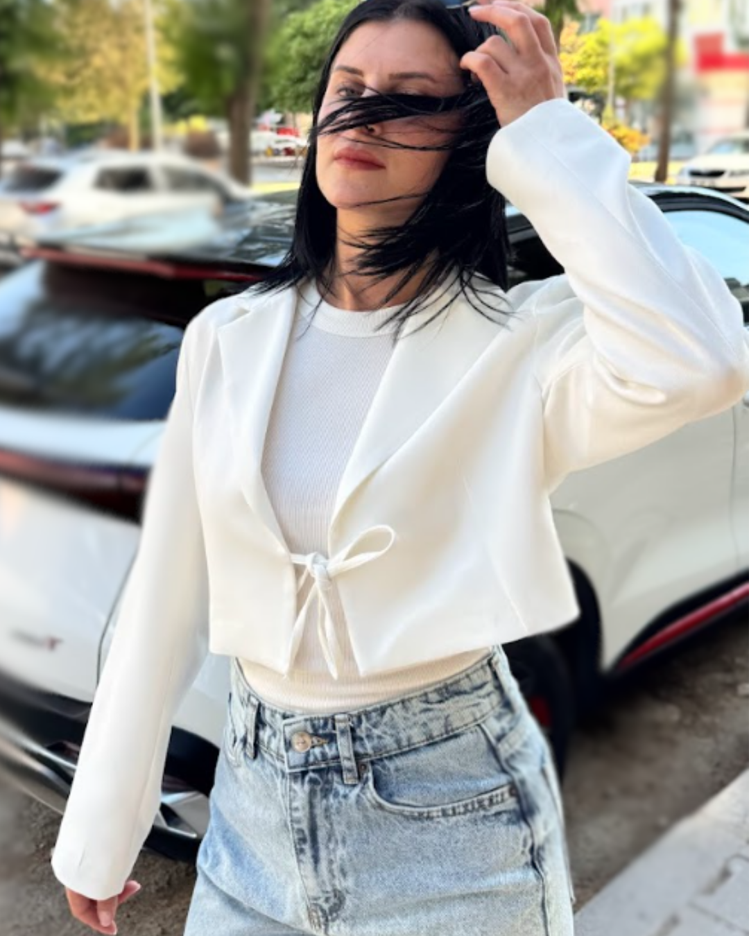 CO267 BEYAZ MİNİ BLAZER CEKET