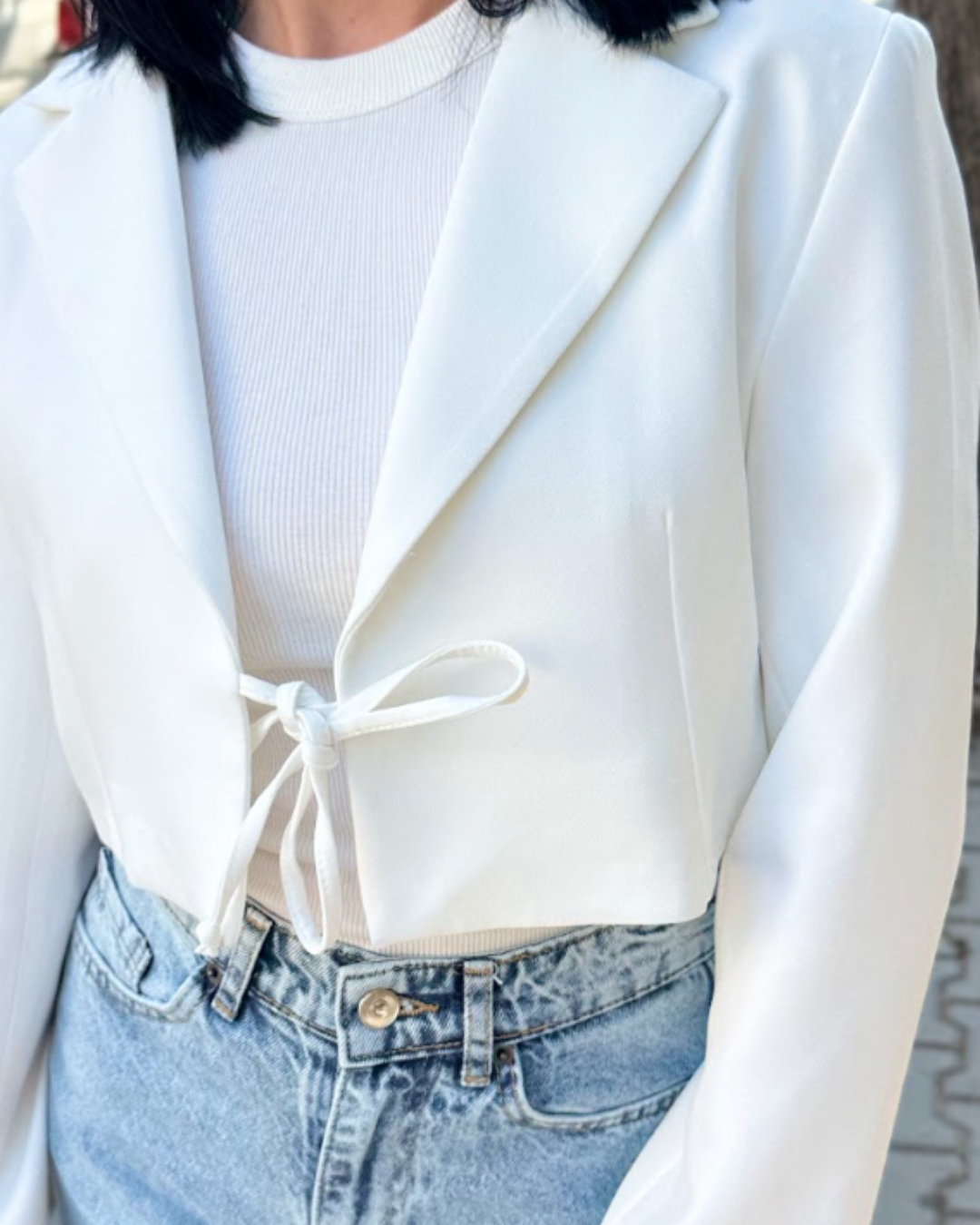 CO267 BEYAZ MİNİ BLAZER CEKET