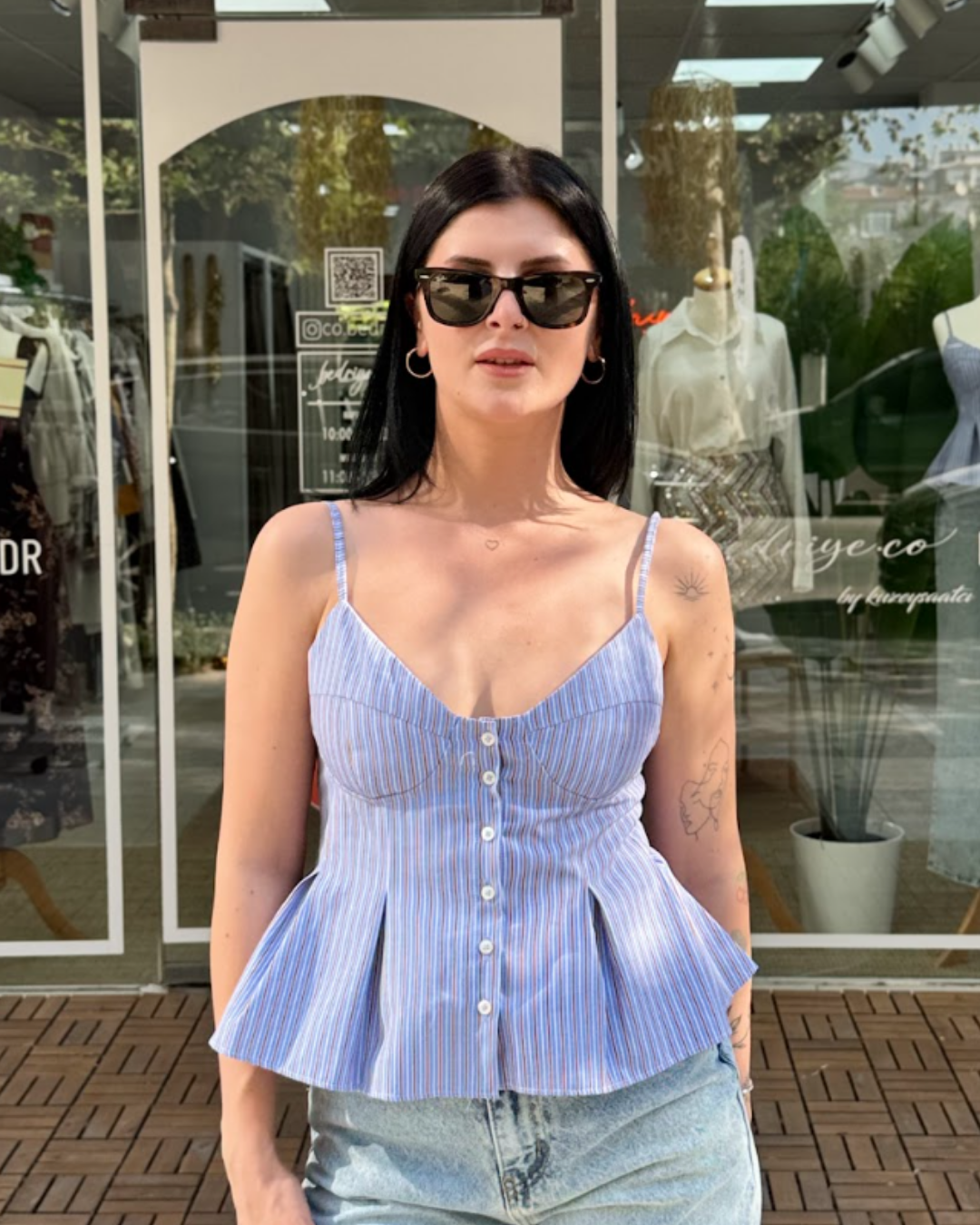 CO268 ÇİZGİ DETAY ASKILI GÖMLEK