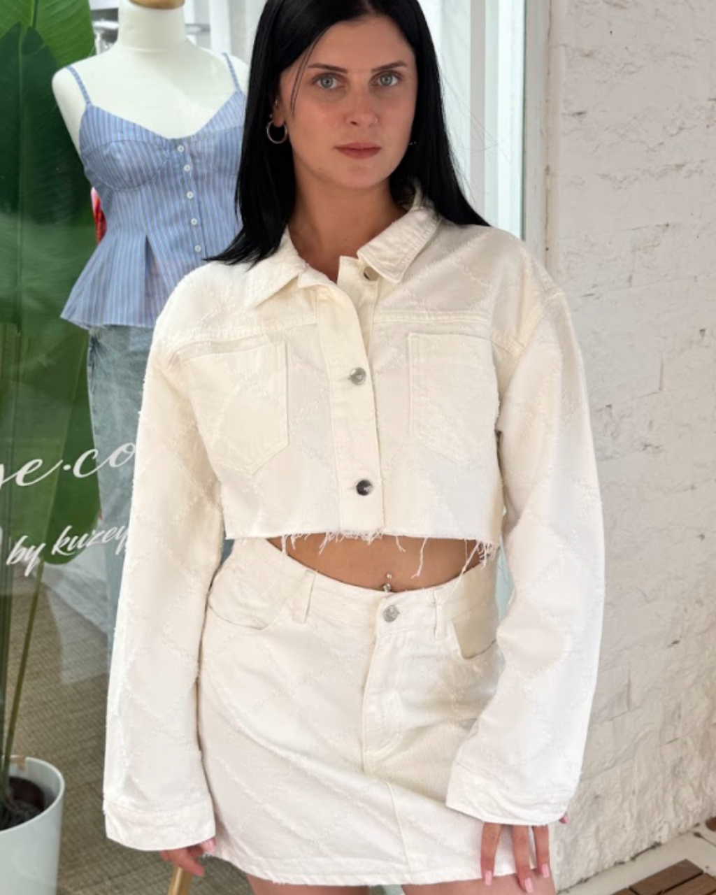 CO282 BEYAZ DENIM ETEK TAKIM