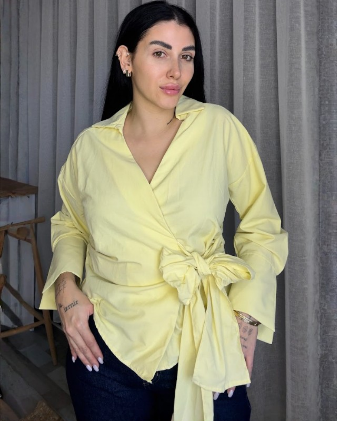 CO282 SARI BAĞLAMA GÖMLEK