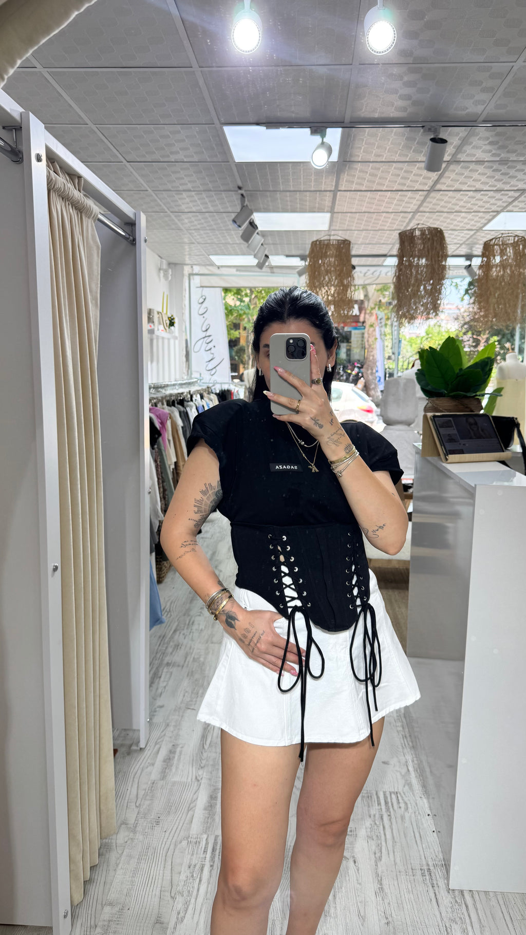 CO225 ARALIKLI PİLELİ BEYAZ KOT ETEK