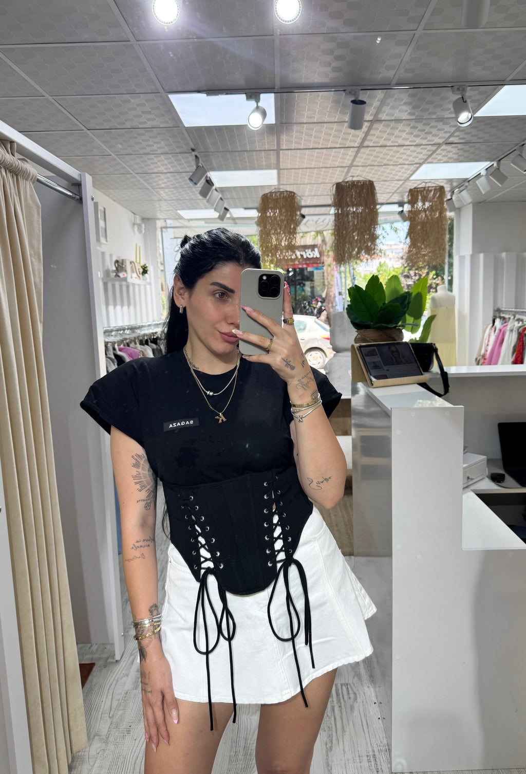 CO225 ARALIKLI PİLELİ BEYAZ KOT ETEK