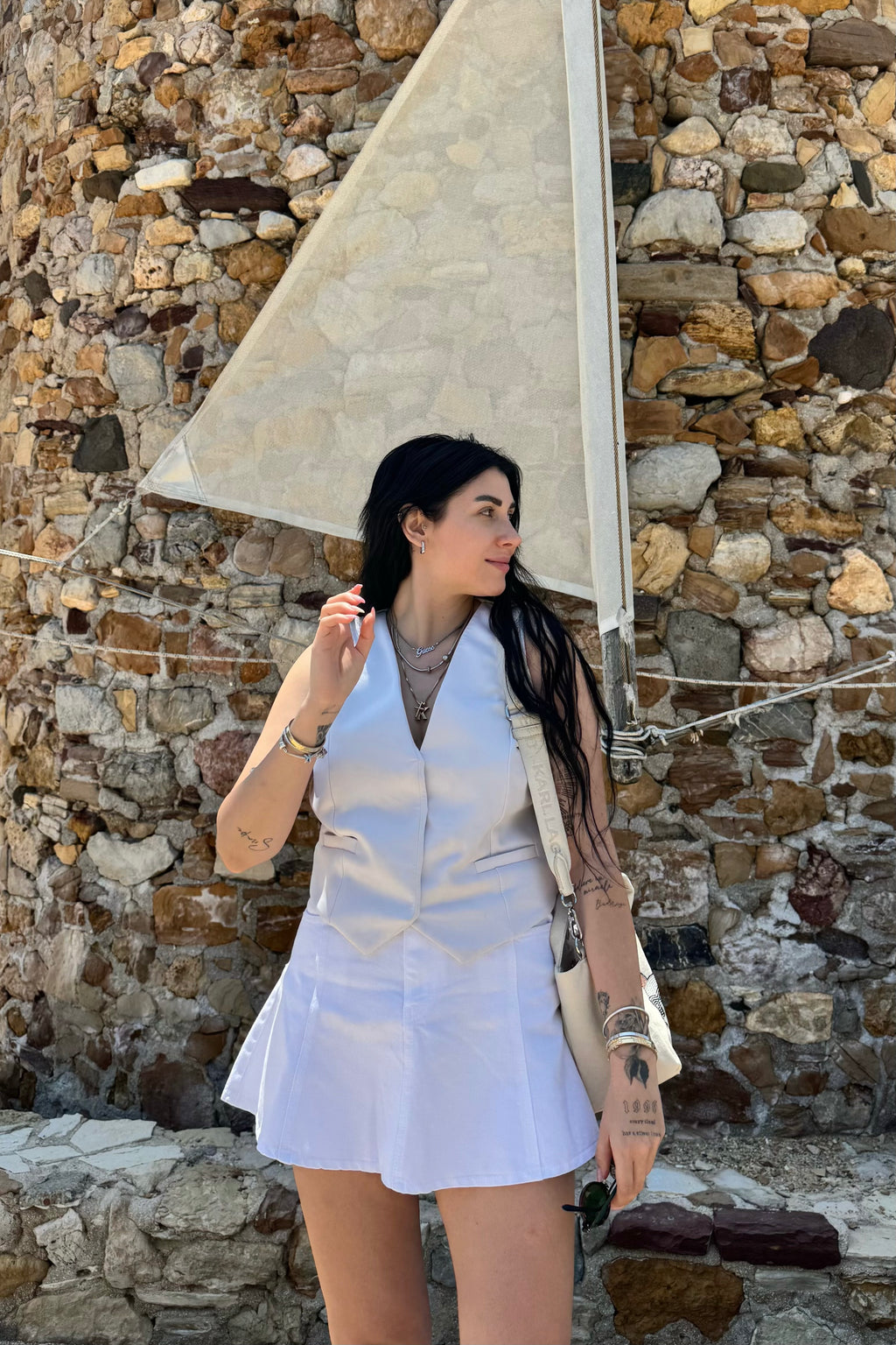 CO225 ARALIKLI PİLELİ BEYAZ KOT ETEK