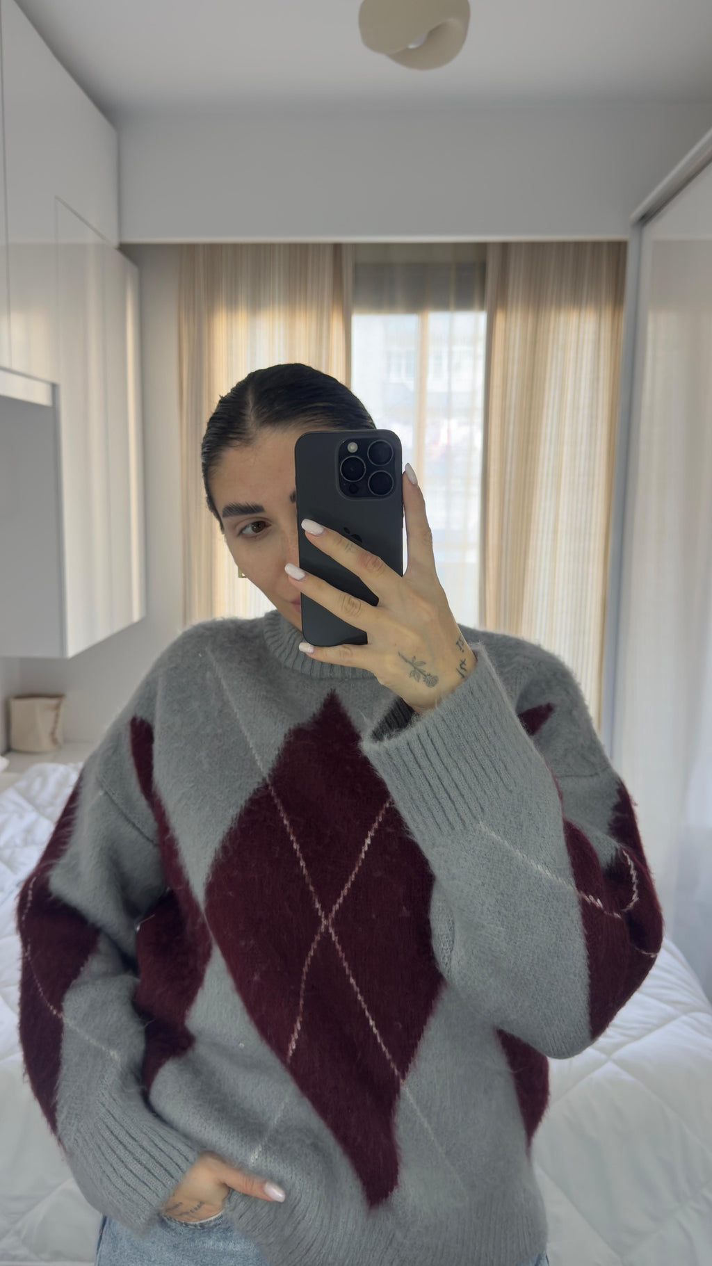 CO298 GRİ BAKLAVA KAZAK