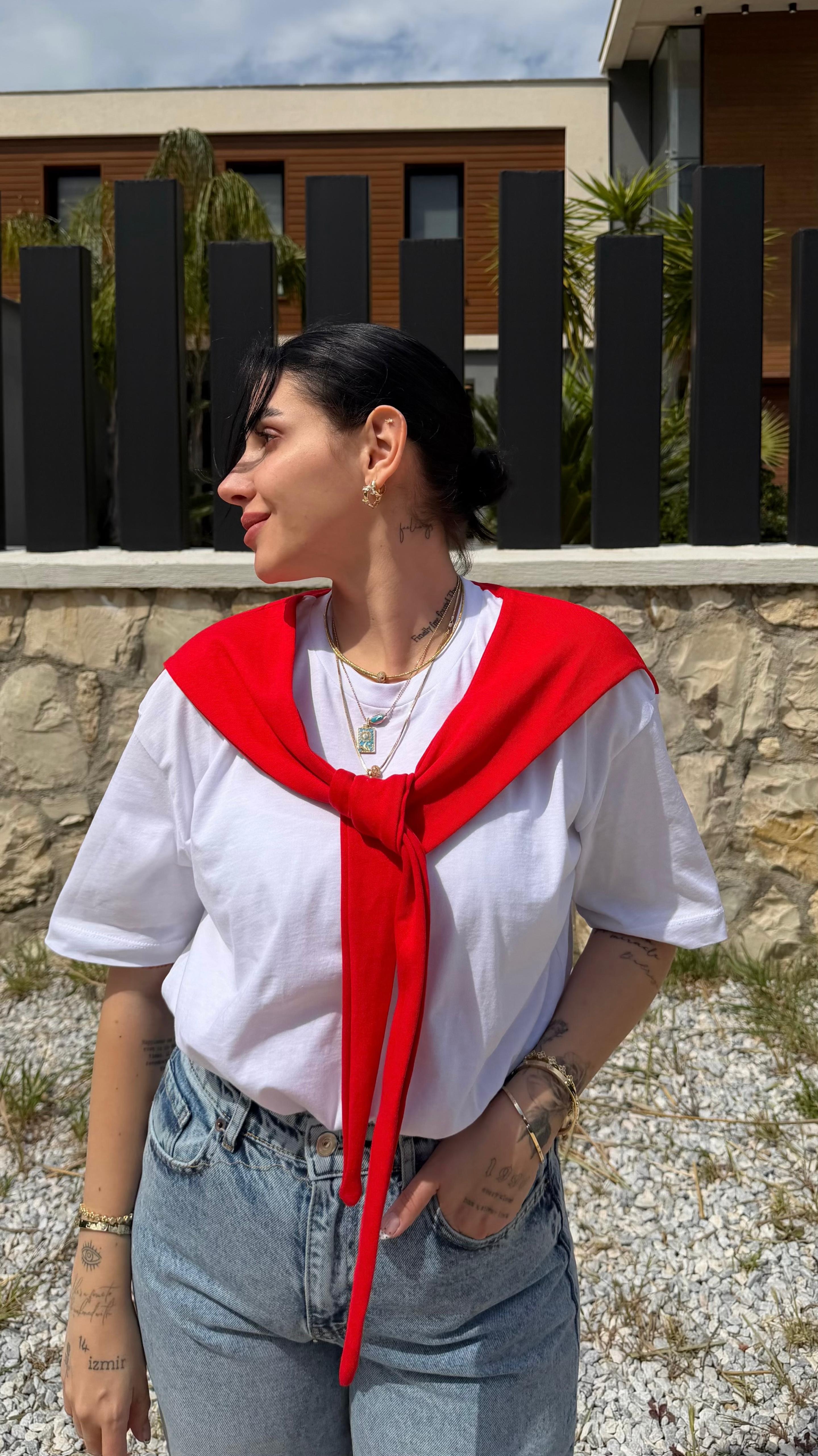 CO396 KIRMIZI BAĞLAMALI TSHIRT
