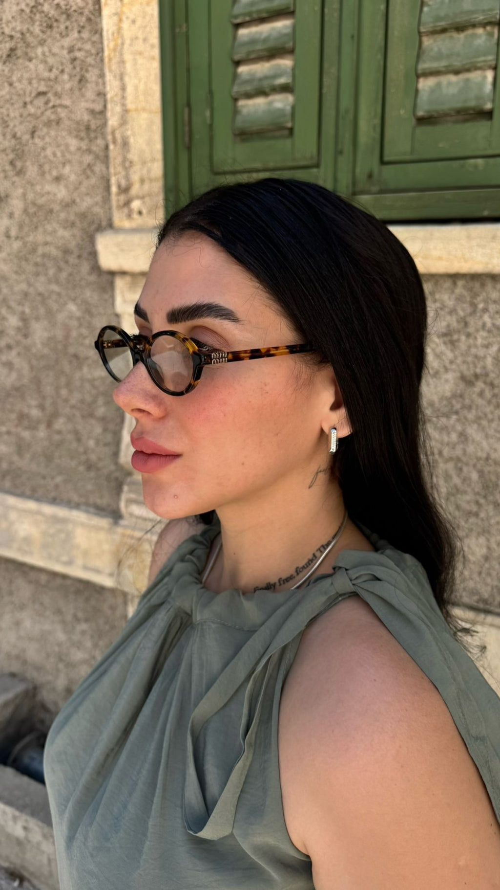 CO253 YEŞİL BOYUN DETAY ELBİSE