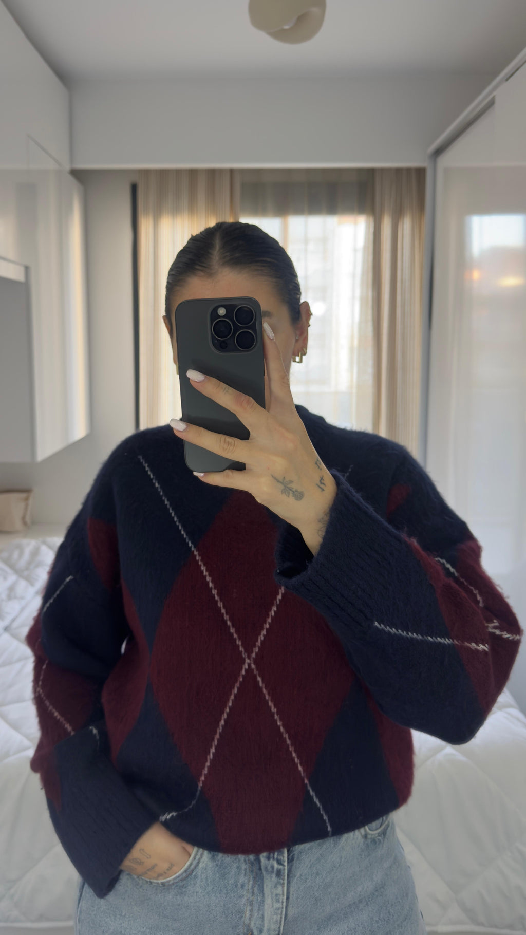 CO297 LACİVERT BAKLAVA KAZAK