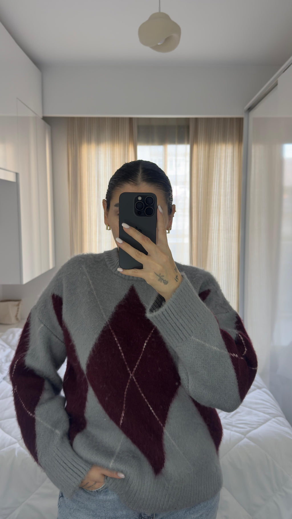 CO298 GRİ BAKLAVA KAZAK