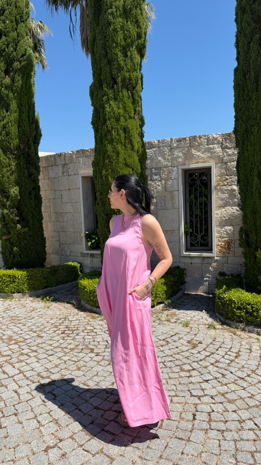 CO420 PEMBE MAXI ELBİSE